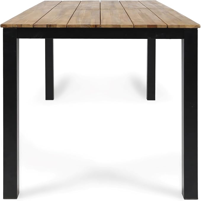 Christopher Knight Home Yoshi Acacia Wood Outdoor Dining Set for 6, 7 Piece Patio Dining Table and Chair Set, Metal Outdoor Dining Armchair and Table Set with Removable Cushion, Black+Grey+Teak
