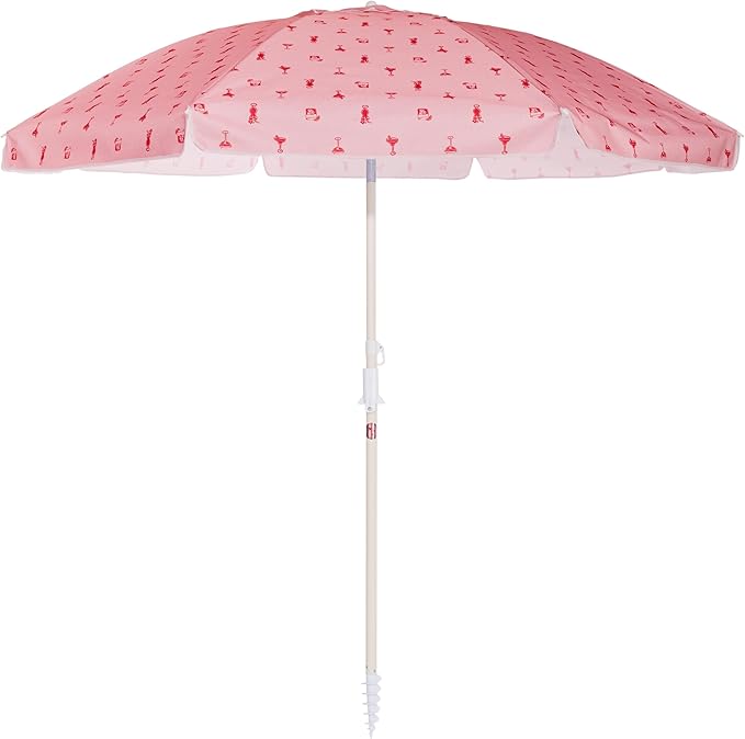 Business & Pleasure Co. Margaritaville Manana Umbrella - 6.5' Beach Umbrella Sand Anchor, 7' Tall Telescopic Aluminum Pole, UPF 50+