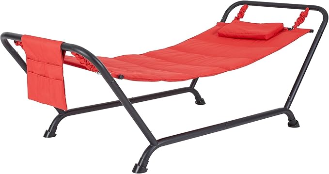 SEDLAV Belden Park Polyester Hammock with Stand and Pillow, 90.55" L x 38" W x 32" H (Red)
