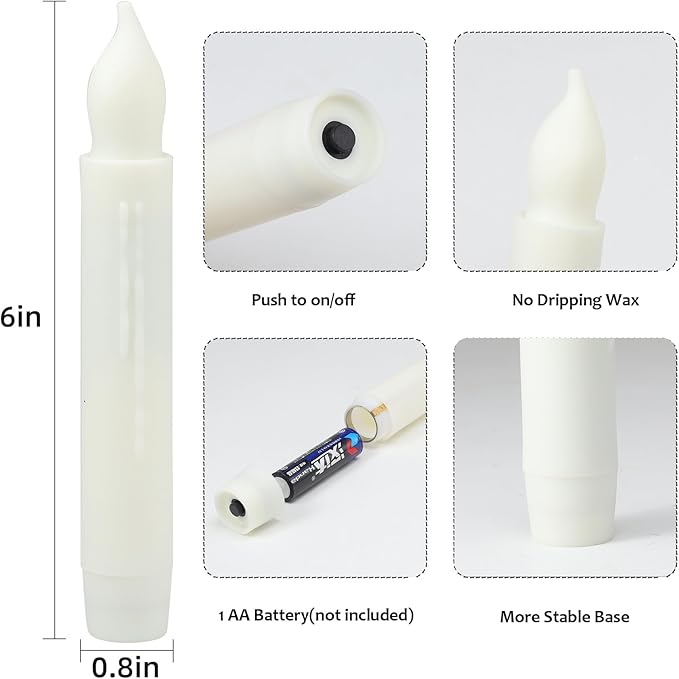 MUMCHASI 24 Packs Flameless Taper Candles Battery Operated Candlestickes Electric LED Candles Flickering Christmas Candlesticks Warm Yellow Light Party Home Decor H: 6 inches No Remote