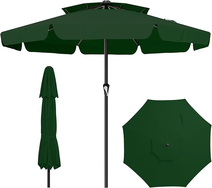 AreShark 12ft 2-Tier Patio Umbrella with Valance - Outdoor Umbrella Waterproof UV Protection, Market Table Umbrella w/ 8 Sturdy Ribs&Crank for Pool, Backyard, Garden(Dark Green)