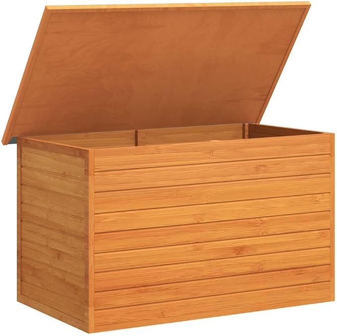Outdoor Patio Storage Box 49.6 inch Large Deck Bin for Garden Yard Cushions Tools Brown Fir Wood Weather Resistant Organizing Chest