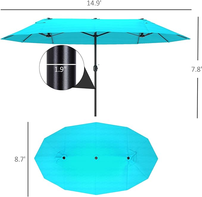 Outsunny Extra Large 15 ft Patio Umbrella, Double-Sided Wide Outdoor Umbrella with Crank Handle and Air Vents for Backyard, Deck, Pool, Market