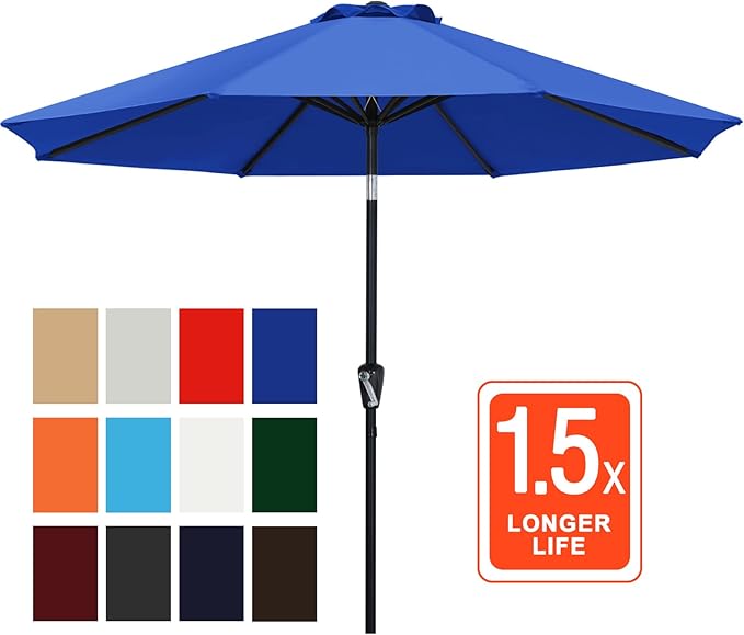 ABCCANOPY 10FT Patio Umbrella, Outdoor Waterproof Table Umbrella with Push Button Tilt and Crank, 8 Ribs UV Protection Pool Umbrella for Garden, Lawn, Deck & Backyard (Royal Blue)