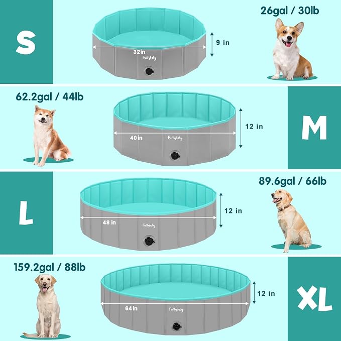 Furrybaby Dog Pool, Kiddie Pool Hard Plastic Foldable Dog Pools for Large Dogs Portable Pet Doggie Wading Swimming (Grey 47'') Indoor and Outdoor