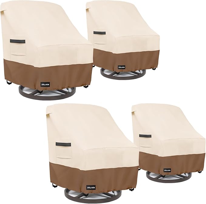ANartcle Swivel Patio Chair Cover 4 Pack,600D Waterproof Heavy Duty Outdoor Chair Cover(35 W x 37 D x 36 H inches),Patio Furniture Covers,Outdoor Furniture Covers Waterproof,Beige&brown