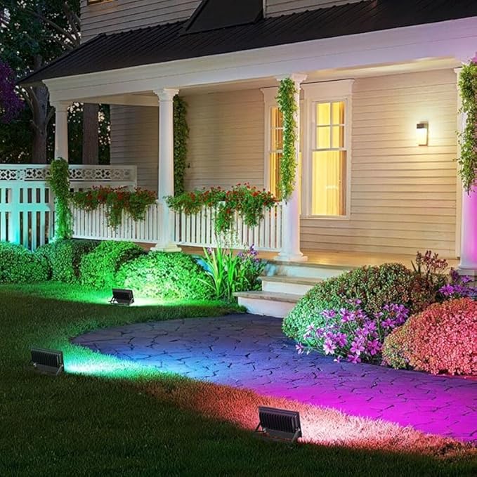 LED Flood Light Outdoor 50W, 500W Equivalent 5000LM Color Changing Stage Spotlight with APP Control, DIY Scenes - Timing - Warm White 2700K - Smart RGB Landscape Uplight, 43 Modes, IP66 Waterproof