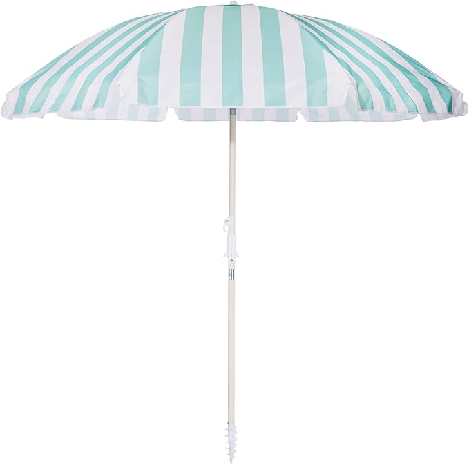 Business & Pleasure Co. Margaritaville Manana Umbrella - 6.5' Beach Umbrella Sand Anchor, 7' Tall Telescopic Aluminum Pole, UPF 50+