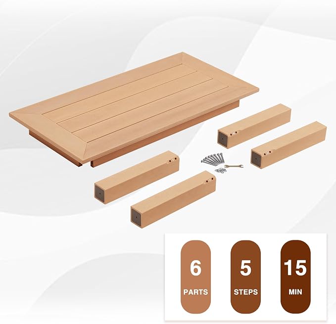 Outdoor Coffee Table Rectangle, 47" Poly Lumber Patio Coffee Tables for Outside, All Weather Outdoor Coffee Tables for Patio, Garden, Balcony, Lawn, Porch, Modern Patio Table (Teak Color)
