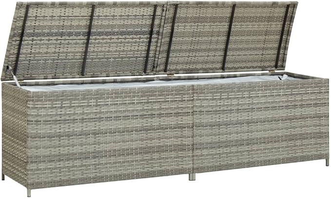 Outdoor Storage Box, Patio Rattan Deck Box, Wicker Storage Bin Deck Box, Poly Rattan Patio Storage Chest with Hinged Lid for Cushions, Pillows, 78.7"x19.7"x23.6" Gray
