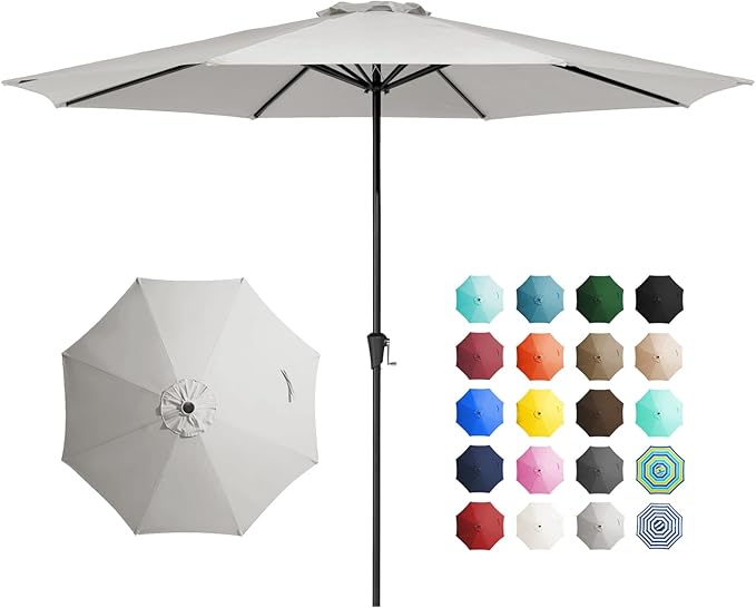 JEAREY 11' Patio Umbrellas Outdoor Table Market Umbrella w/Crank, 8 Sturdy Ribs, UV Protection Windproof for Garden, Deck, Backyard, Pool(Foggy Gray)