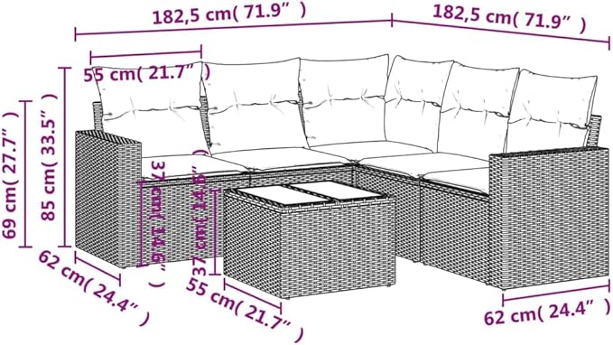 vidaXL Patio Sofa Set with Cushions 6 Piece, Patio Furniture, Outdoor Sectional Sofa Conversation Set for Balcony Garden, Gray Poly Rattan