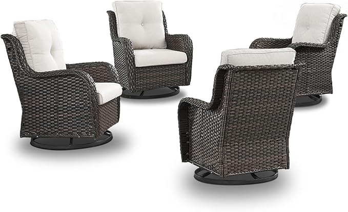 Wicker Patio Furniture Set- 4 Pieces Swivel Patio Chairs,PE Rattan Outdoor Rocking Chairs Porch Furniture for Garden Deck