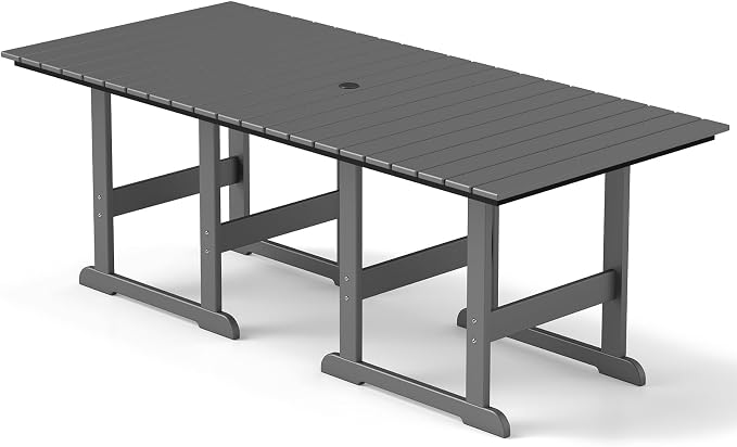 GREENVINES Outdoor-Dining-Table | 75” | HDPE | 2 Connectable Square Tables for 6 | Slatted | All-Weather | Patio Furniture | for Poolside Backyard Garden | Grey