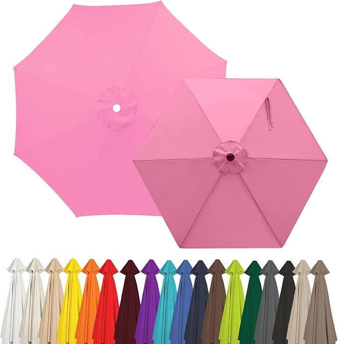Outdoor Umbrella Replacement Canopy, 6 Ribs 8 Ribs Patio Umbrella Replacement Top Cover, 6.6ft 9 ft 10ft 13ft Waterproof Umbrella Top Canopy Fabric Replacement Canvas(Pink,11.5FT 8-Ribs)