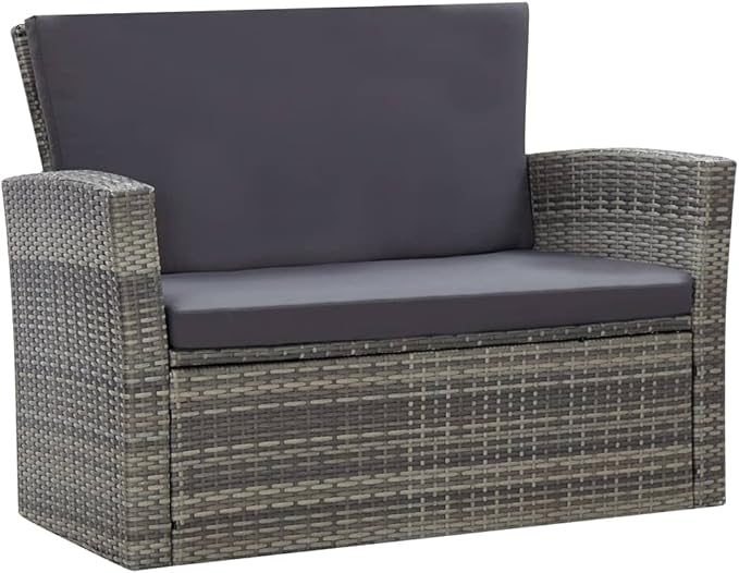 4 Piece Patio Lounge Set,PE Rattan Outdoor Furniture Set,Patio Conversation Sofa Set,Garden Backyard Poolside Patio Seating Set,with Cushions Poly Rattan Gray