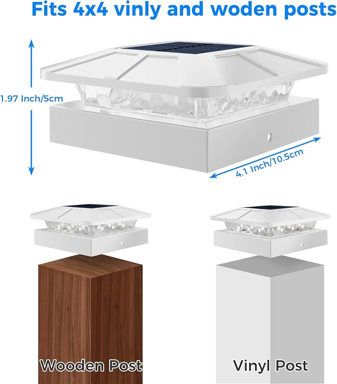4x4 Solar Post Cap Lights Outdoor with 3 Modes, 12 Packs White Fence Light Solar Powered Waterproof for Wood/Vinyl Posts for Deck Yard Garden Patio Outside