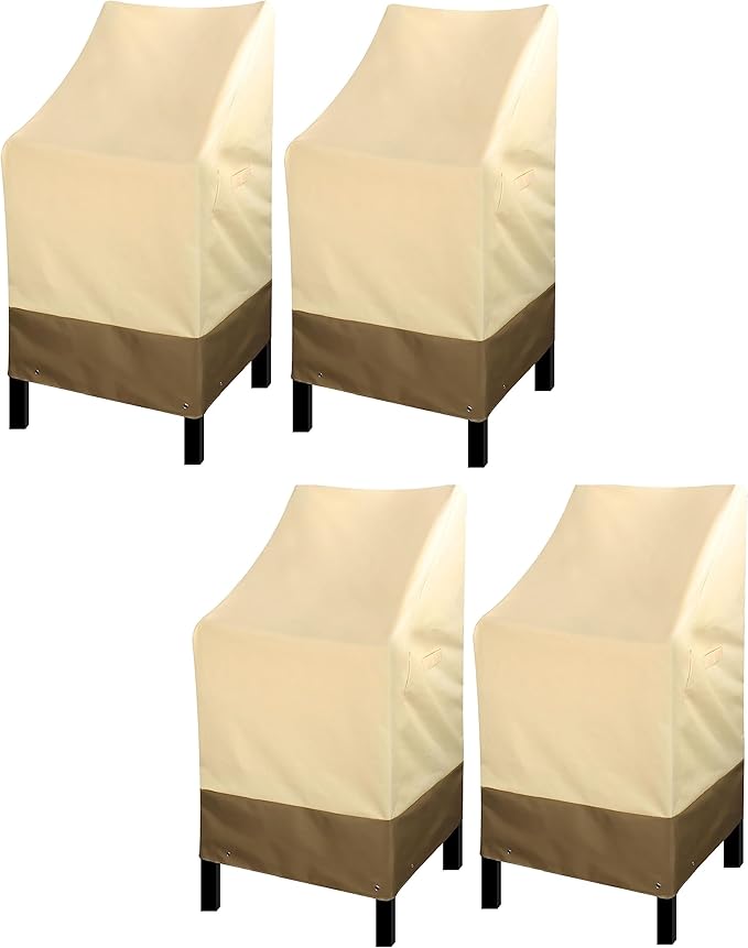 RosieLily High Back Patio Chair Covers Waterproof Heavy Duty Stackable Outdoor Bar Stool Cover Patio Furniture Covers Outside Lounge Deep Seat Covers, High Back-4 Pack Beige