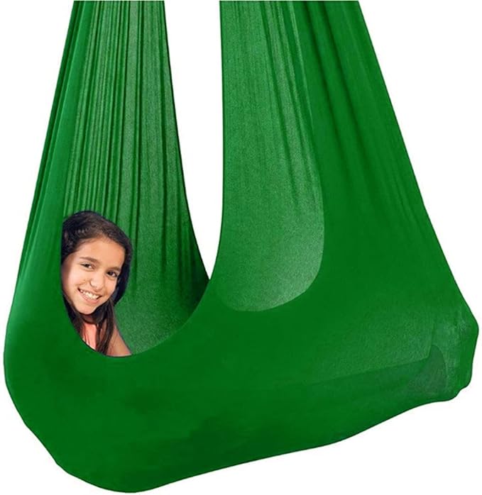 Sensory Swing for Adults Indoor Kids Therapy Swing Calming Snuggle Hammock Durable Soft Strong Fabric Swing Excellent stretchability Includes Hanging Hardware (Color : Green, Size : 1M x 2.8M)