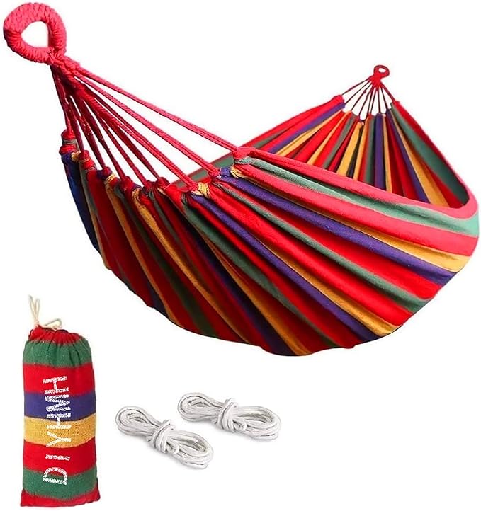 Camping Hammock,Double or Individual Hammock with Two Tree Straps Portable Hammock with Travel Bag or Backyard, Porch, Hiking, Patio,Garden Outdoor and Indoor (Rainbow)