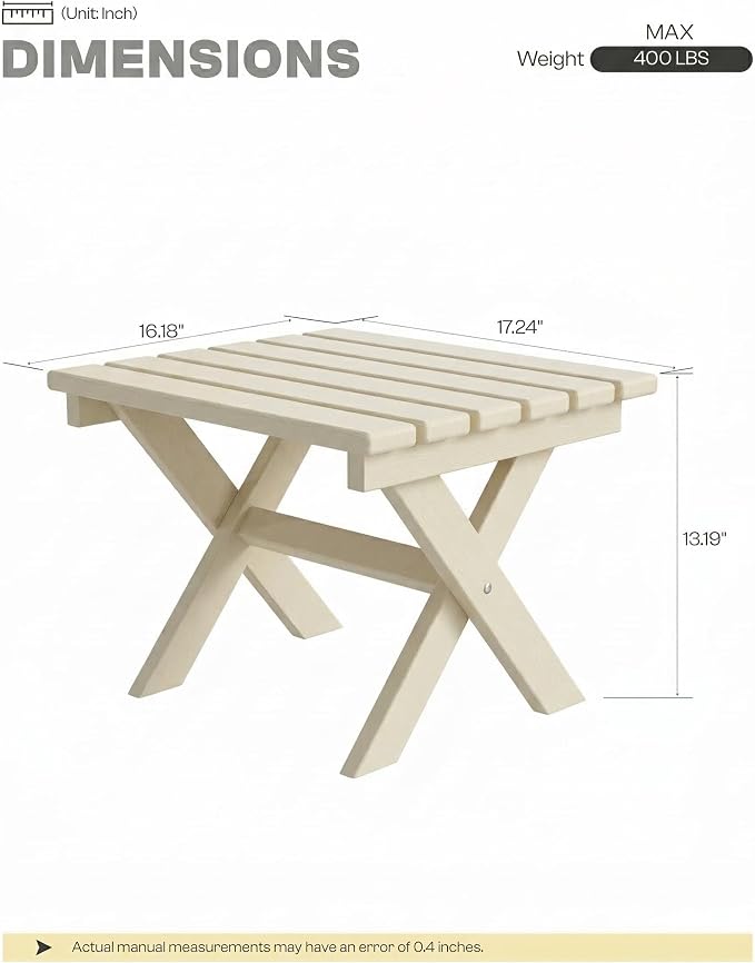 Outdoor Folding Side Table,HDPE Material, Portable Space-Saving Design, Weather-Ready with Authentic Wood-Grain Feel (White, 1 Table)