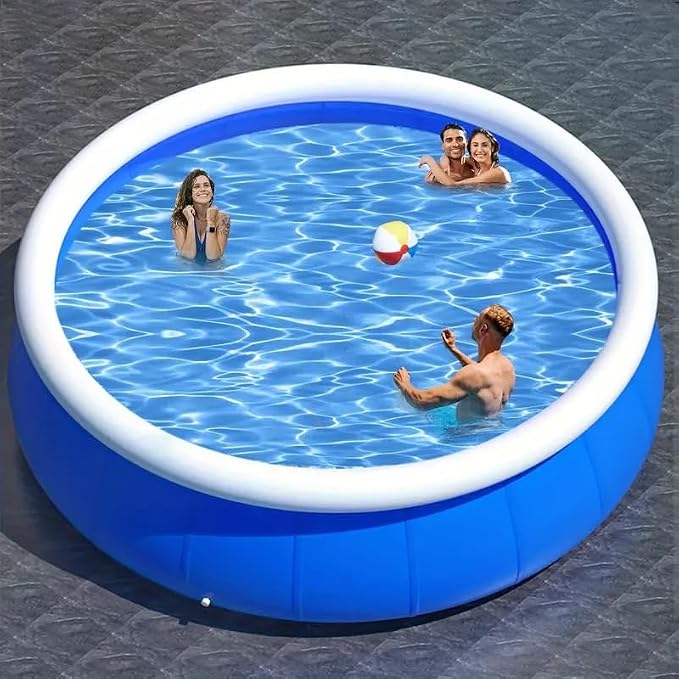 Large Round Inflatable Pool for Kids & Adults, Outdoor Oversized Thickened Family Swimming Pool with Quick Drain & Foldable Mesh Coil Structure, Family Swimming Pool for Backyard