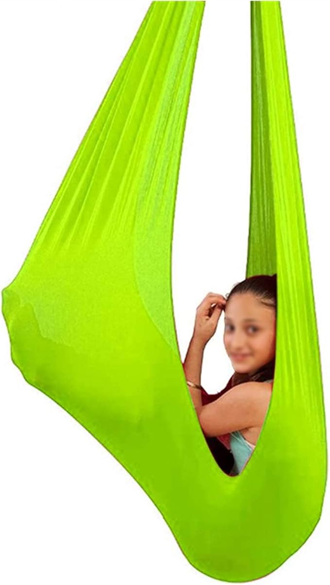 Kids Indoor Swing Outdoor Cuddle Hammock Sensory Swings Chair Child Adult ADHD Therapy Soft Elastic Parcel Steady Seat Swing (Color : Green, Size : 150 x 280 cm)