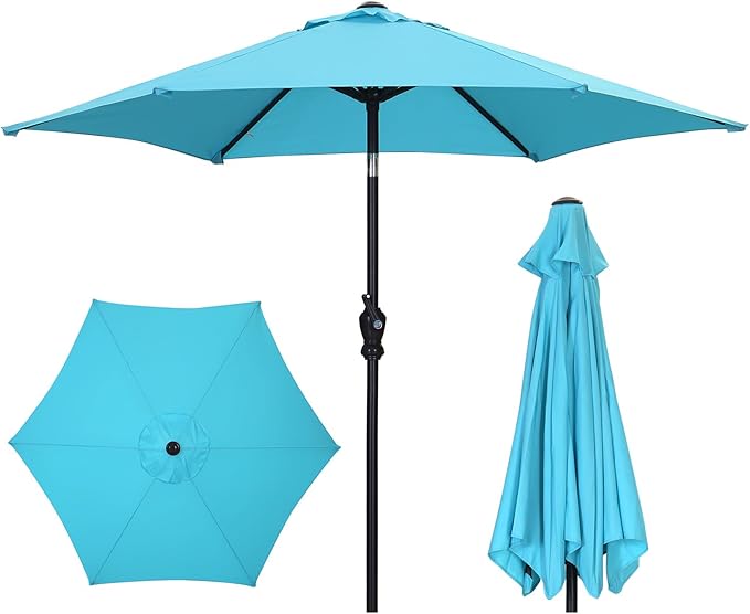 GDY 7.5FT Patio Umbrella Outdoor Table Umbrella,Market Umbrella with Push Button Tilt and Crank for Garden, Lawn, Deck, Backyard & Pool (Lake Blue)