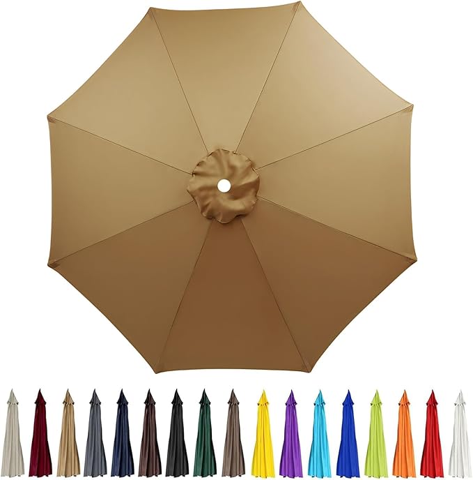 9ft Patio Umbrella Replacement Canopy for 8 Rib, Outdoor Table Market Yard Umbrella Replacement Top Cover (Canopy Only),Khaki