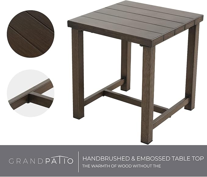 Grand patio Outdoor 3-Piece Aluminum Conversation Furniture Sofa Set Wicker Stationary Rockers with Wood Grain Finish and Coffee Table, Removable Olefin Cushion Dark Brown