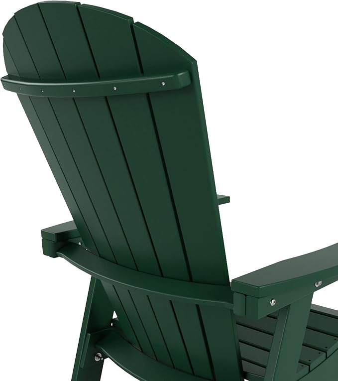 WestinTrends Dylan Adirondack Outdoor Dining Set for 4, All Weather Poly Lumber Patio Table and Chairs Set of 4, 47" Trestle Round Dining Table and Seashell Adirondack Dining Chair, Dark Green