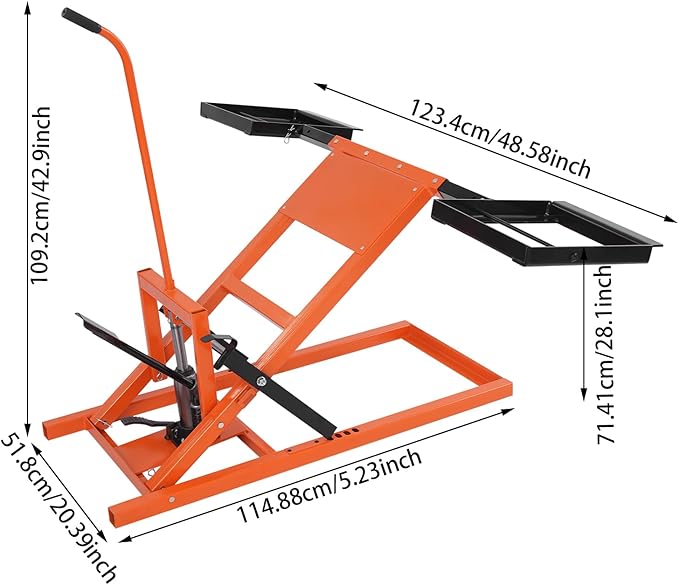 Lawn Mower Lift, Hydraulic Cylinder Lift Jack 500 Lbs Capacity, Retractable Riding Mower Lifts for Riding Tractors and Zero Turn Lawn Mowers Maintenance and Repair (Orange)
