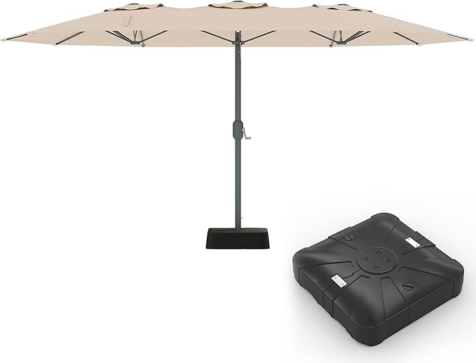 9x15 ft Large Outdoor Umbrella with Base Included, Extra Wide Patio Umbrella with UV Protection, Heavy Duty Backyard & Pool Umbrella with 12 Ribs for Garden Patio Balcony
