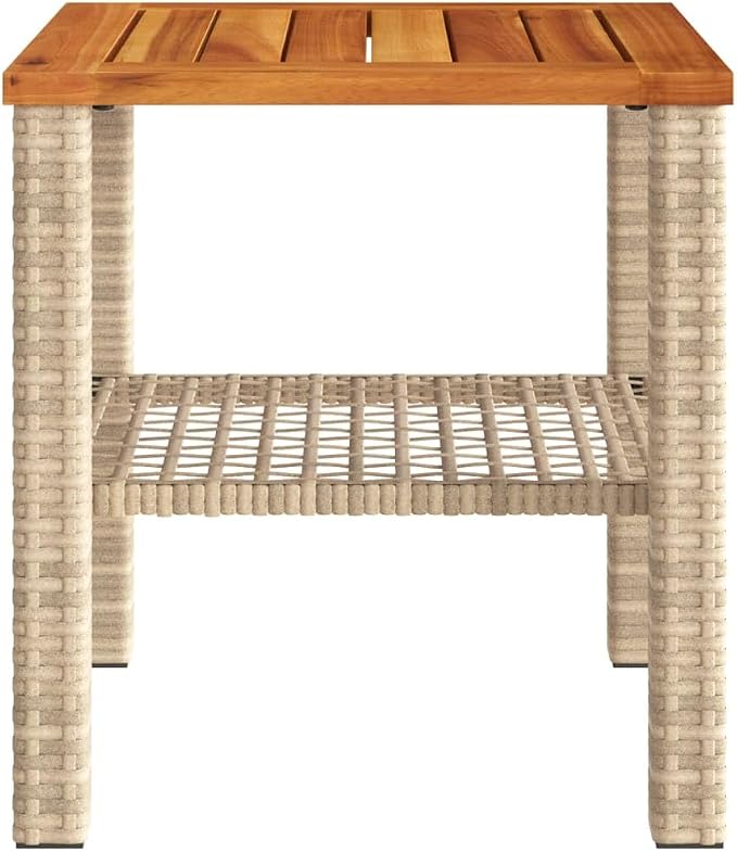Patio Table & Outdoor Table Beige PE Rattan Picnic Table Pool Side Table for Balcony Deck Yard 15.7 x 15.7 x 16.5 in