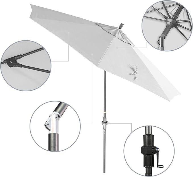 California Umbrella 9' Rd. Crank Lift, Collar Tilt, Aluminum Pole, Fiberglass Rib Patio Umbrella, Hammertone Grey Finish, Sunbrella Natural