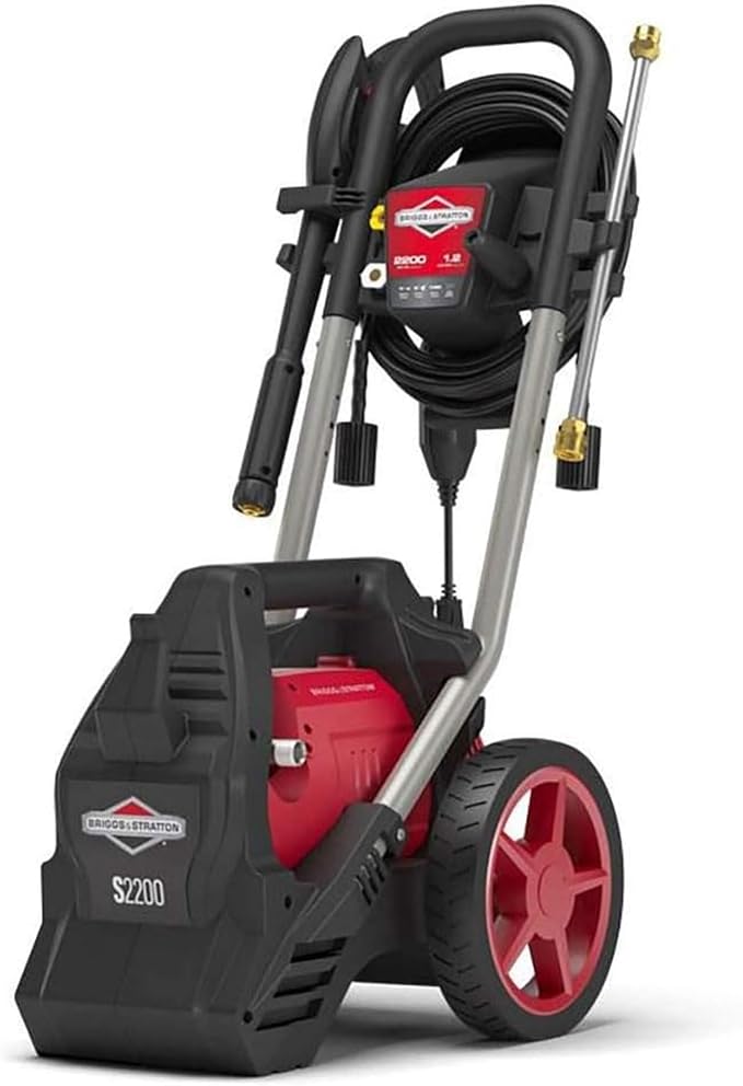 Briggs & Stratton 2200 Max PSI/1.2 Max GPM Electric Pressure Washer with 25 ft. Hose, 4 Spray Nozzles, Instant Start/Stop System and 9 Inch Wheels
