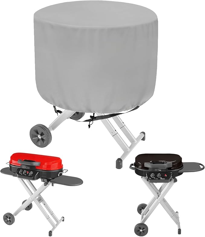 Patio Table Chair Cover (Gray), 23" DIA X 18"H, Portable Propane Grill covers, Outdoor Patio Furniture Cover Waterproof for Coffee Table, Hot Tub Side Table with 7.5 Gallon Cool Bar and Wine Cooler