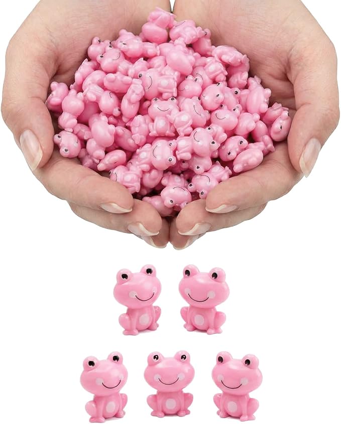 100 Pack Mini Pink Plastic Frogs, Small Tiny Figurines for Miniature Garden, Aquarium Fish Tank, Terrarium, DIY Crafting & Tiny House Décor