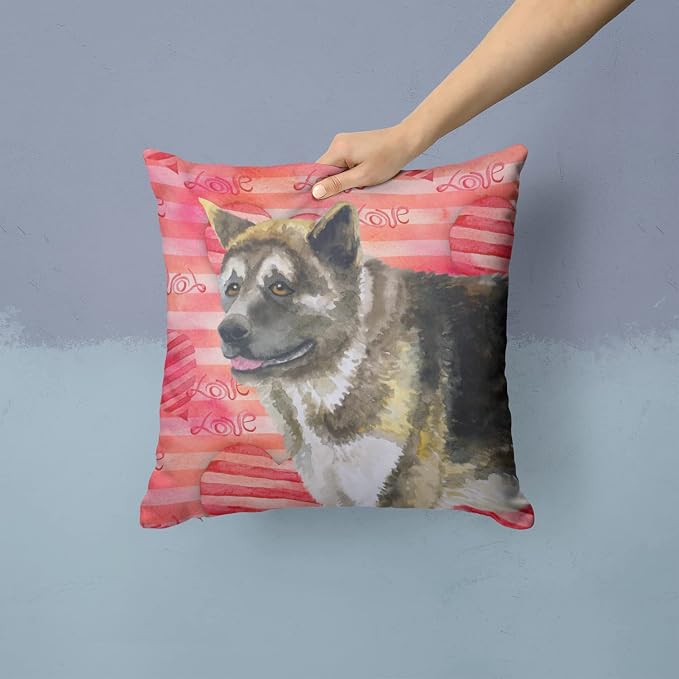 Caroline's Treasures BB9756PW1414 American Akita Love Fabric Decorative Pillow, Red Machine Washable, Indoor Outdoor Decorative Pillow for Couch, Bed or Patio, 14Hx14W