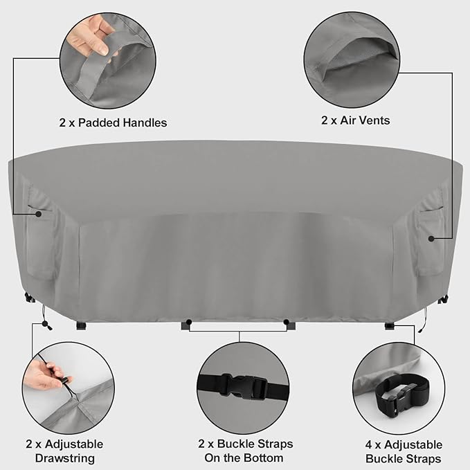 OutdoorLines Waterproof Curved Outdoor Sectional Cover - UV Resistant Windproof Patio Sectional Sofa Covers for Deck, Lawn and Backyard, Heavy Duty Furniture Covers (150Lx36Dx38Hx112FL, Grey)