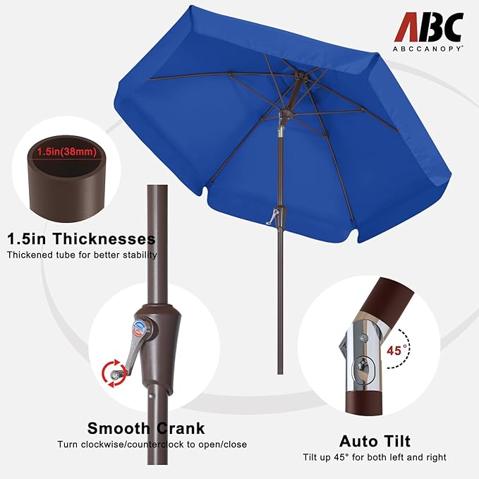 ABCCANOPY 7.5ft Scalloped Patio Umbrella, Outdoor Table Umbrella with Tilt and Crank, Fiberglass Ribs Deck Umbrella for Patio, Pool, Garden, Picnic (Blue)