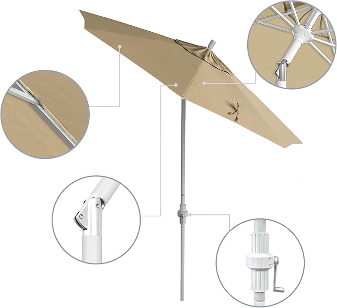 California Umbrella 7.5' Rd. Aluminum Patio Umbrella, Crank Lift, Collar Tilt, White