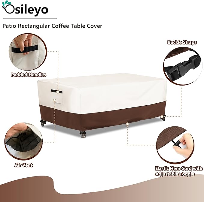 Outdoor Patio Coffee Table Cover, Waterproof Rectangular Patio Side Table Cover,Patio Furniture Covers,48 x 28 x 16 inch,Beige & Brown