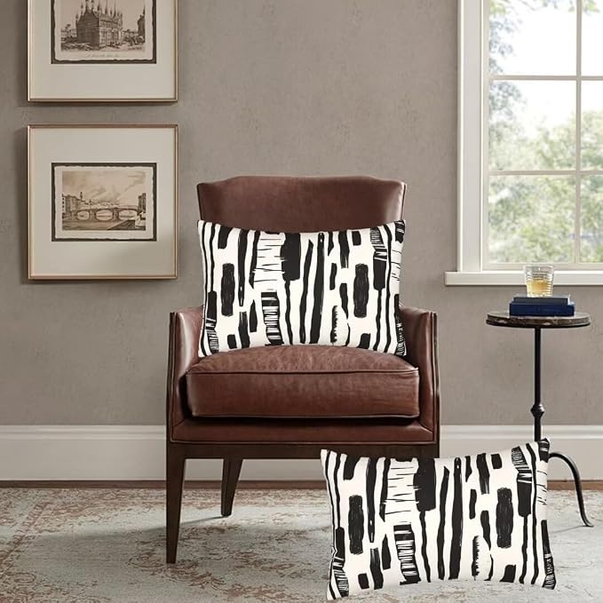 Throw Pillow Covers 16x31 Inch Pillow Covers Set of 2 Couch Pillows, Black And White Throw Pillows with Invisible Zipper, Soft Accent Pillows Decorative Pillows for Bed Farmhouse Decor, Geometric J460