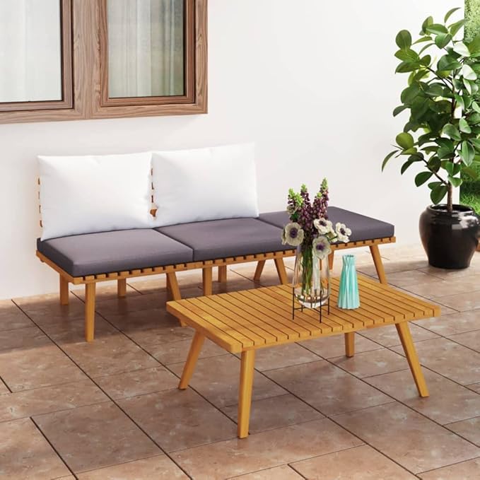 Patio Lounge Set with Cushions,Patio Furniture Sets,Patio Conversation Sets,Outdoor Furniture Sets,for Garden,Backyard,Outdoor,4 Piece Solid Acacia Wood
