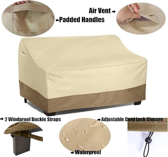 Rutile Heavy Duty Patio Sofa Cover, 100% Waterproof 3-Seater Outdoor Deep Lounge Sofa Cover, Lawn Patio Furniture Covers with Air Vent and Handle 93" Wx 40" Dx 35" H