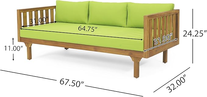 Christopher Knight Home Charm Patio Conversation Set, 3 Seater Acacia Wood Sofa, Spacious Seating Daybed, Wood Coffee Table, Round Side Table, Outdoor Furniture for Backyard Garden Gathering, Green