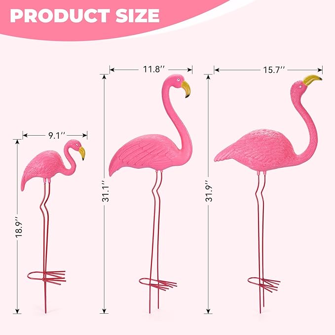 Ohuhu Family Flamingo Yard Ornaments, Set of 3 (32", 31", 19"), Pink | Metal Feet Stakes Bright Pink Flamingos Family, Garden Yard Patio Decoration, Great Party Decor Outdoor Gift