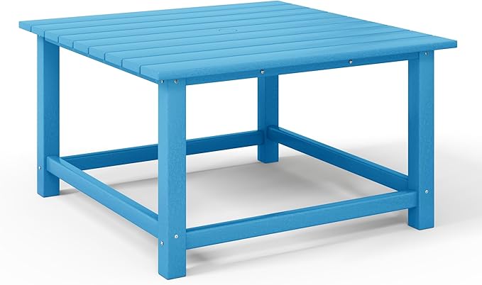 Costaelm Patio Conversation Set, 5 Piece Balcony Furniture, Small Patio Firepit Furniture Outdoor Adirondack Square Coffee Table and Chair for Backyard Lawn Porch Pool Garden, Pacific Blue