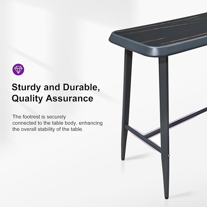 PURPLE LEAF Outdoor High Bar Table Rectangular Patio Pub Balcony Table with Waterproof Tabletop, 98” Long for 3 Seats